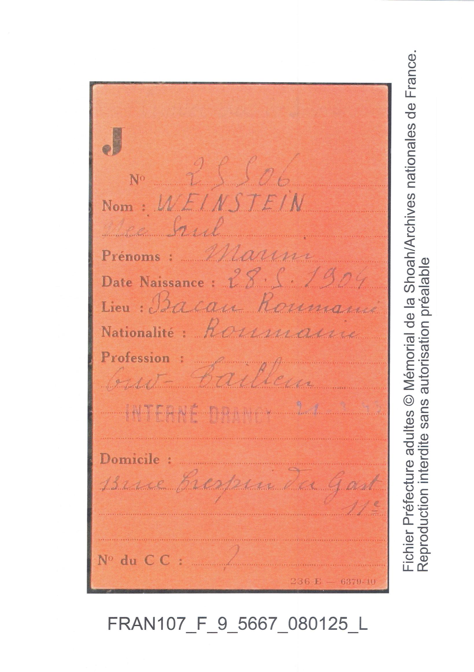 Population registry entry — Miriam Weinstein