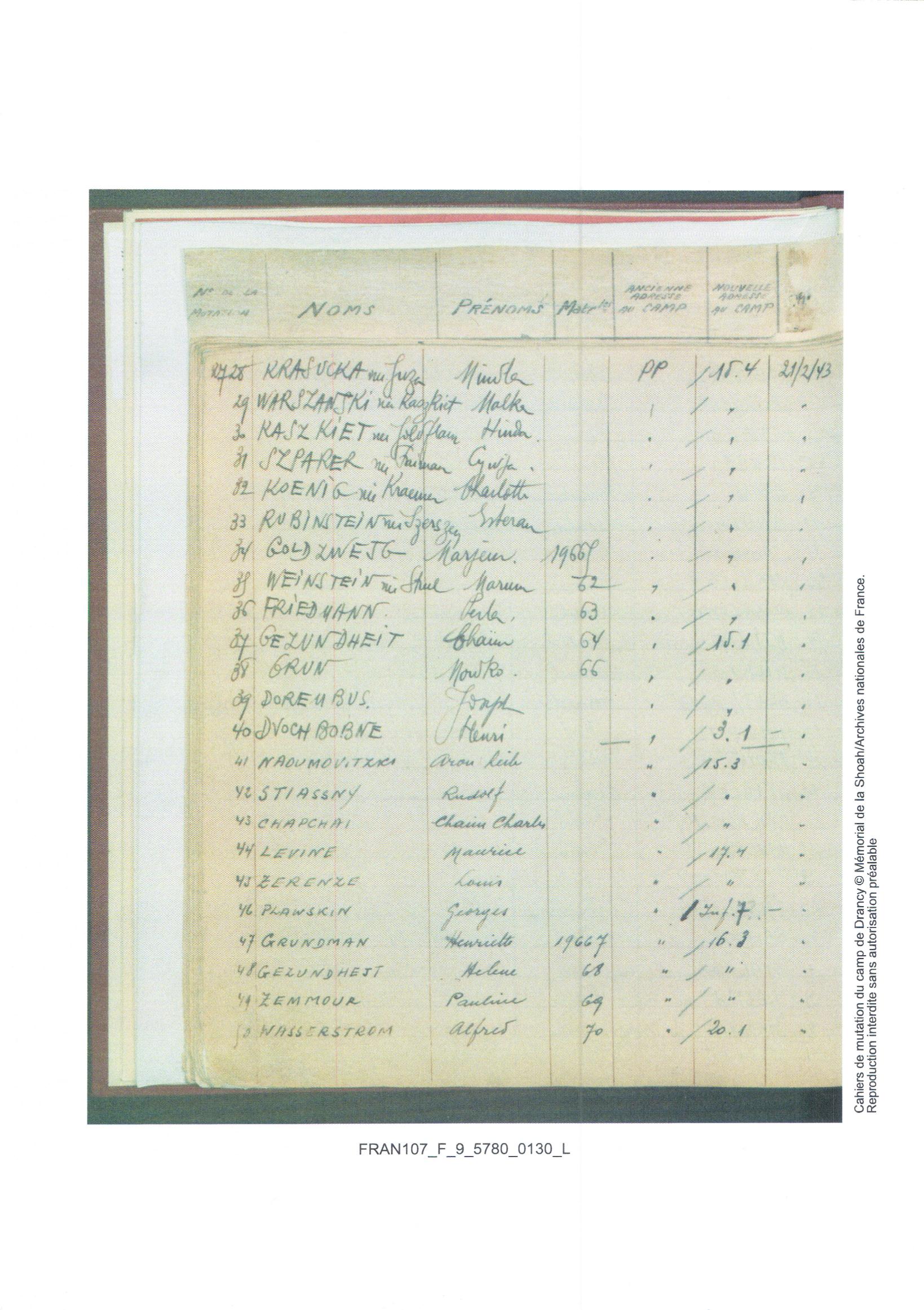 Drancy camp mutation log — Miriam Weinstein
