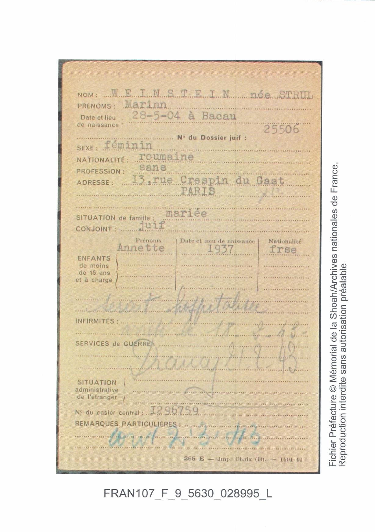 Fichier Juif — Miriam Weinstein
