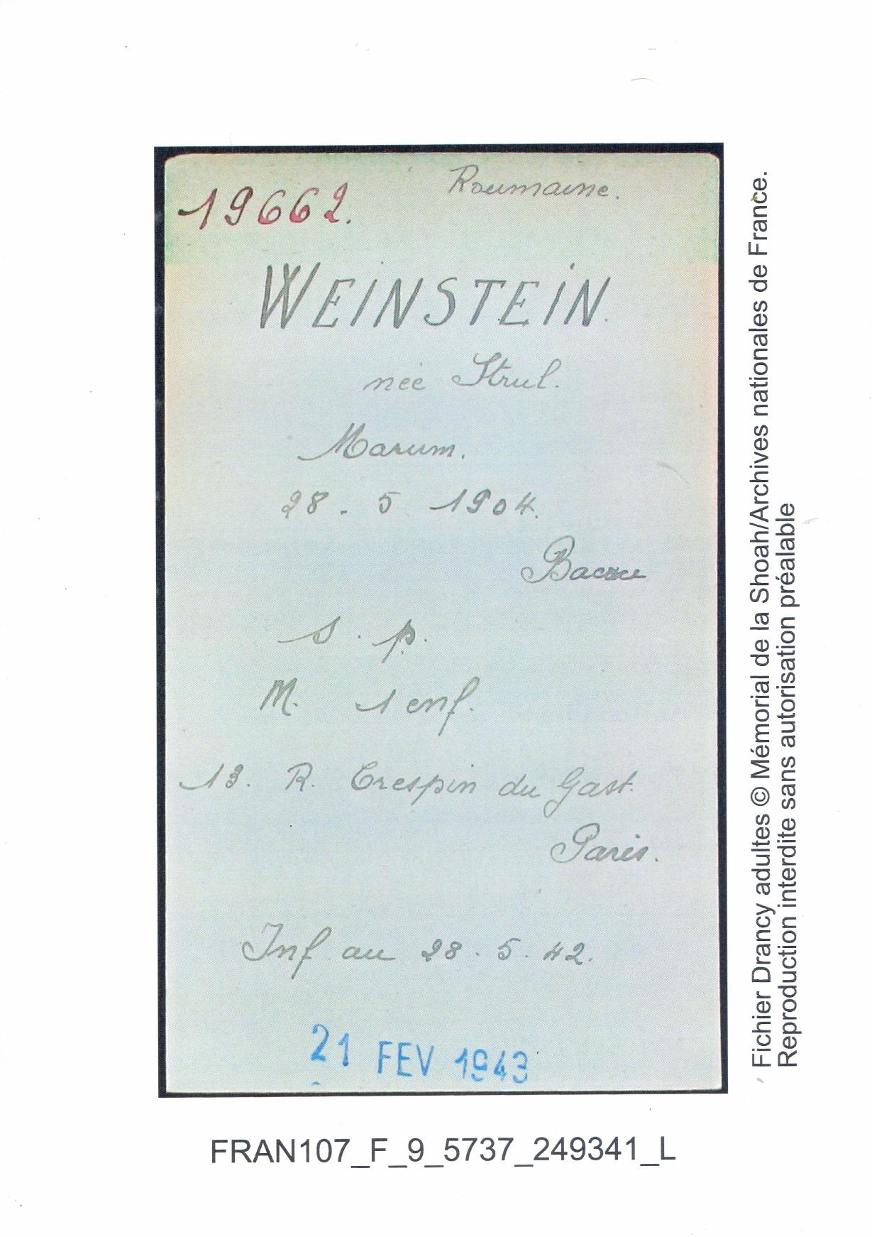 May 1942 population registration — Miriam Weinstein
