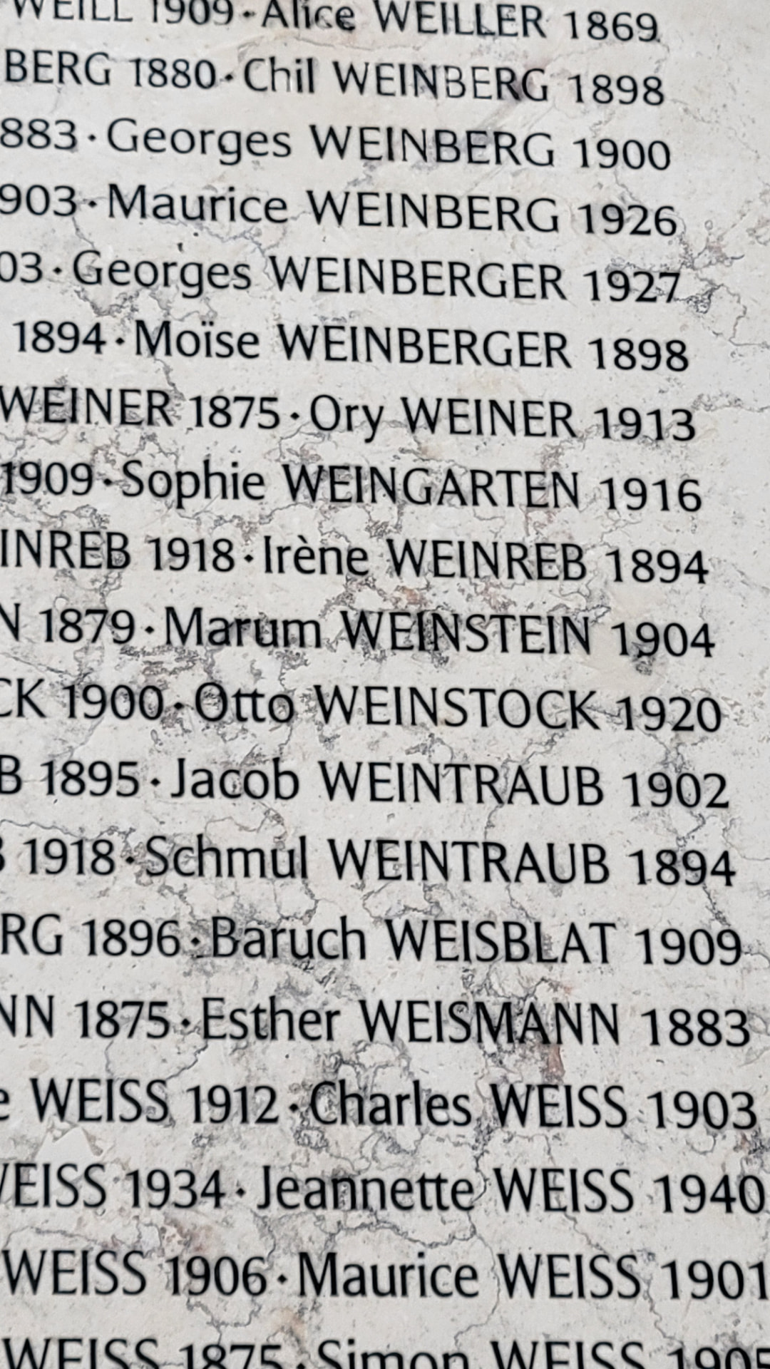 Miriam Weinstein's name on the Wall of Names, Mémorial de la Shoah, Paris