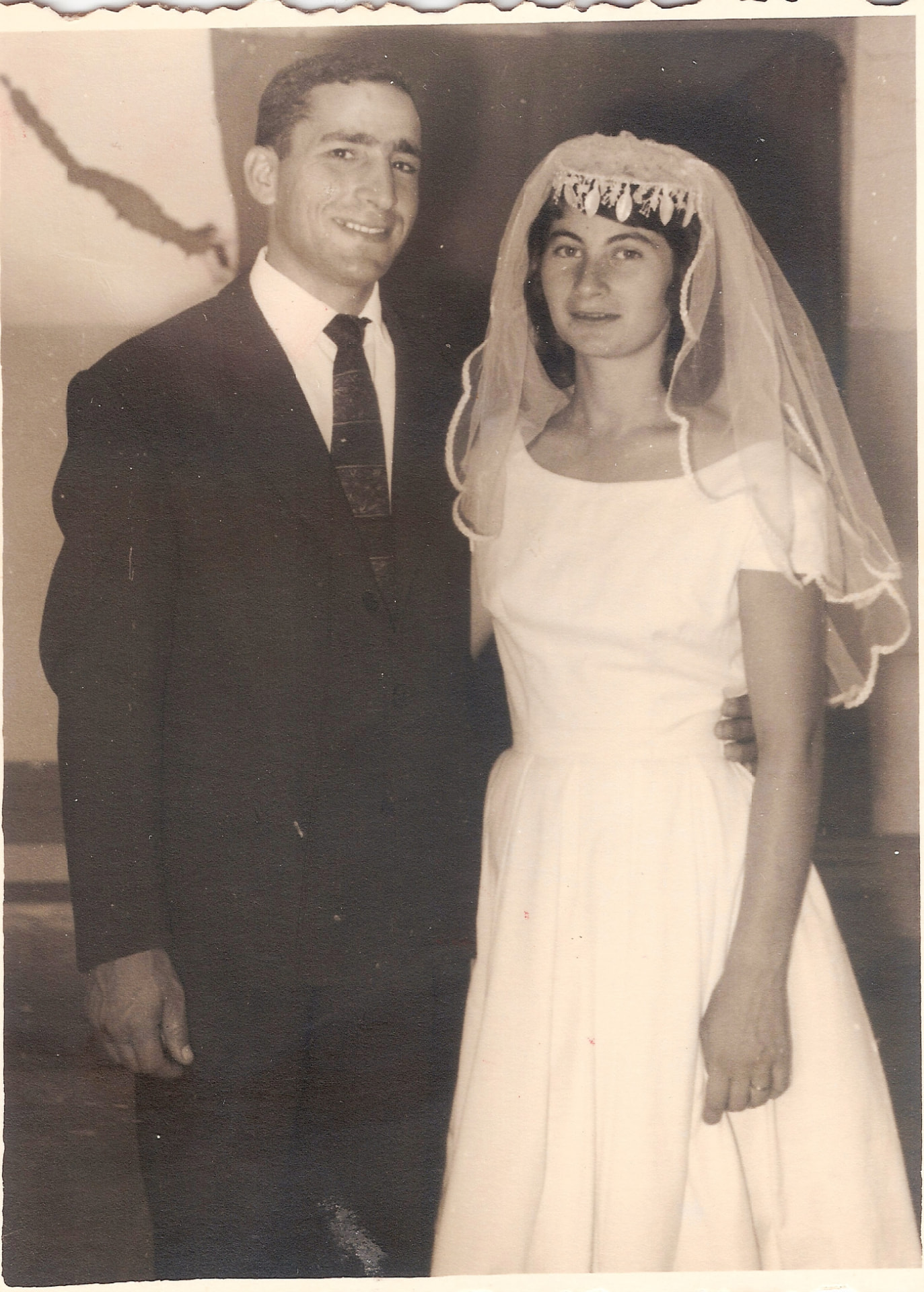 Hanna and Meir on their wedding day at Kibbutz Nahalal, August 30, 1959